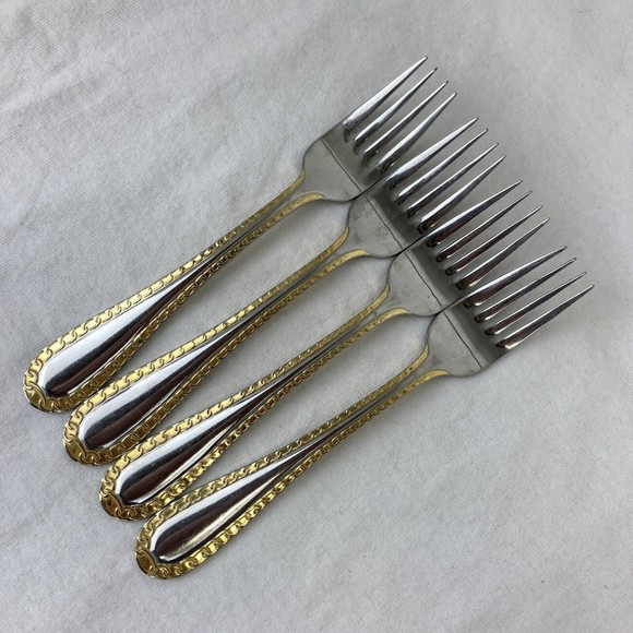 4 Retroneu GOLD ACCENT Chain 7” 18/8 Korea Stainless Dessert￼ Fork Good Quality - Picture 5 of 10